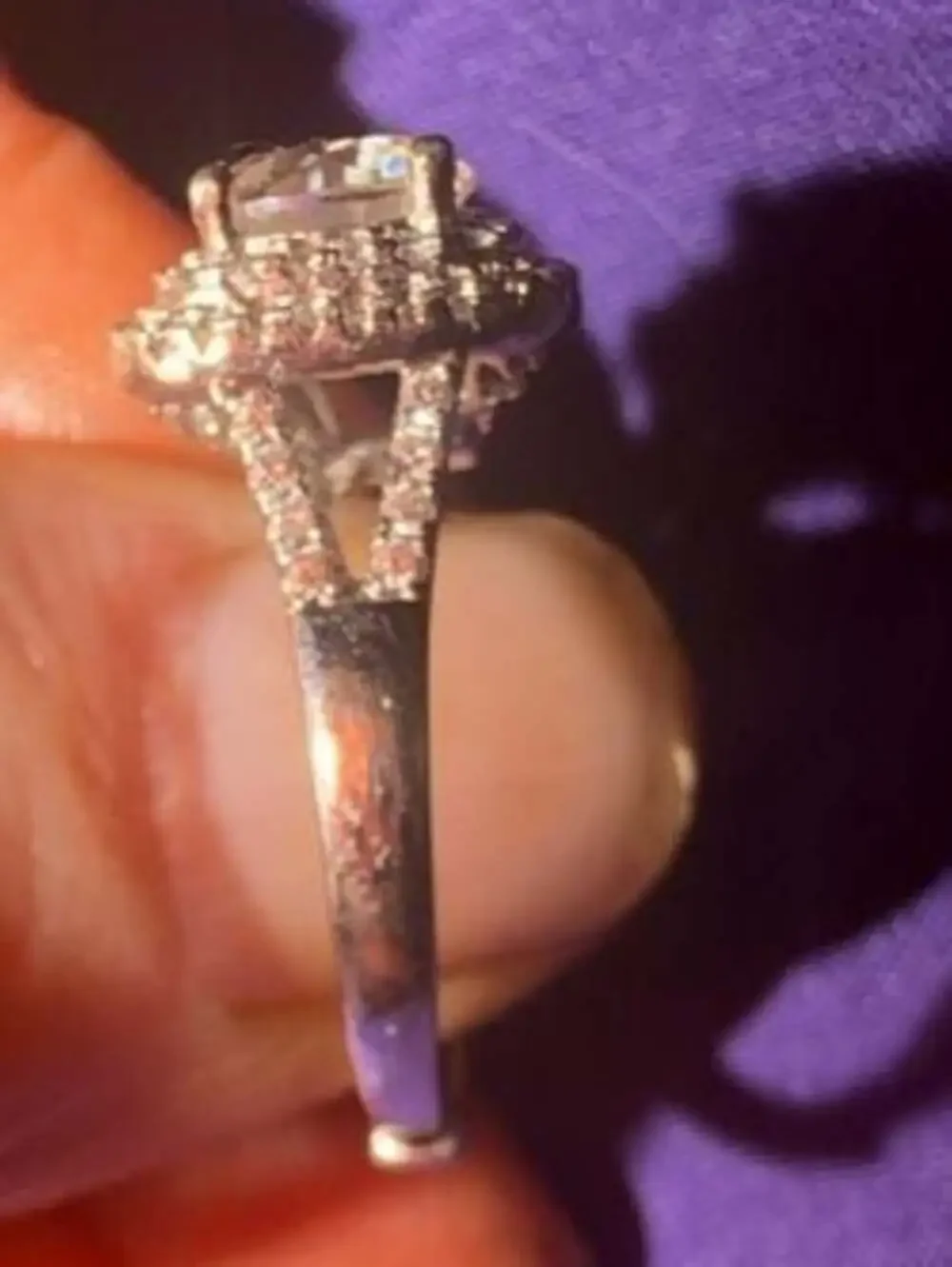 Cushion Cut Moissanite And Round Cut Sides Engagement Ring Double Halo
